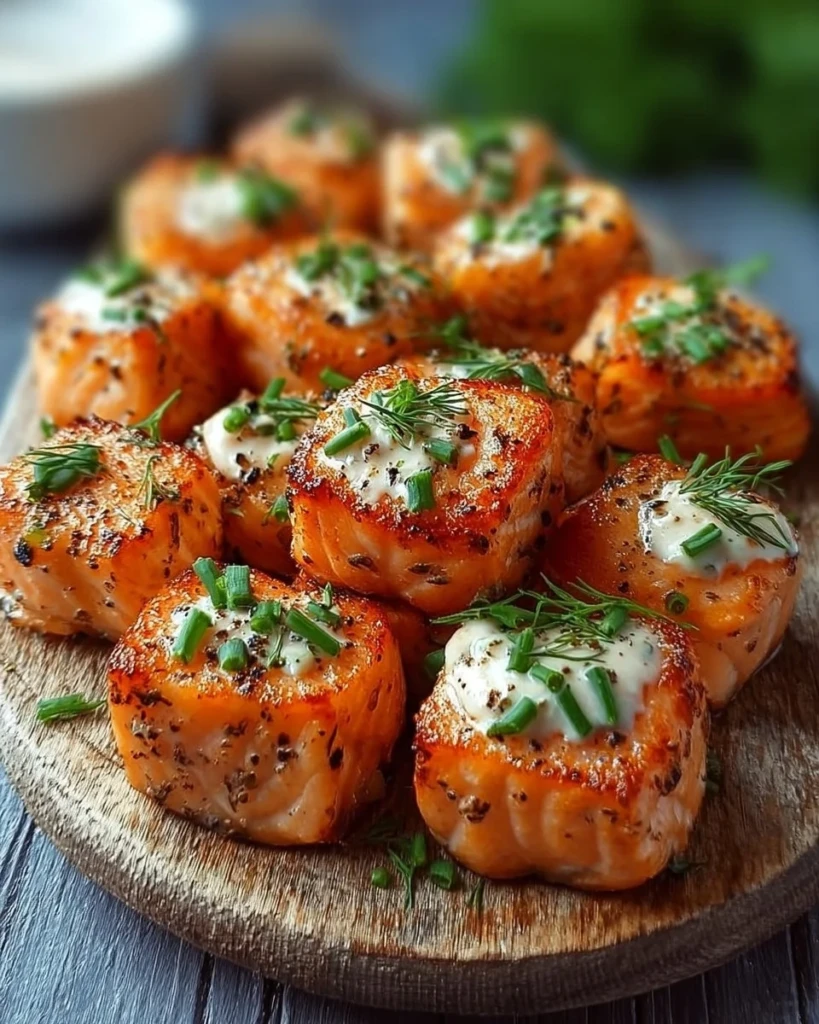 Delicious Bang Bang Salmon Bites appetizer with a spicy sauce