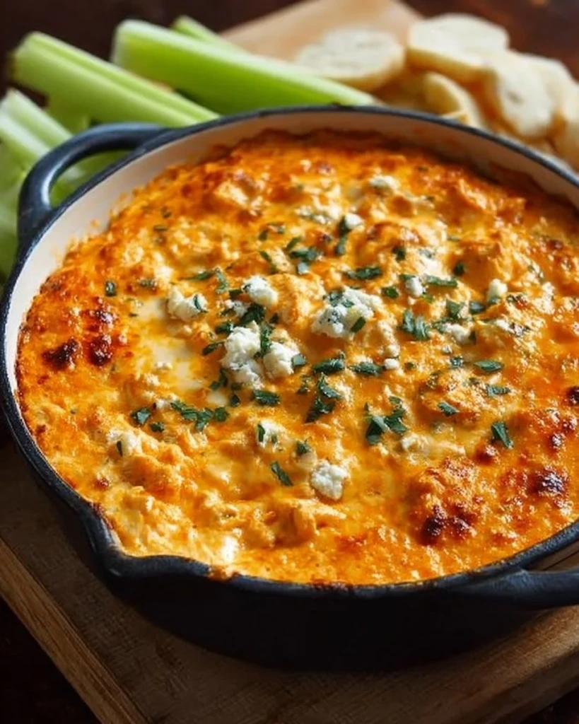 Delicious Buffalo Chicken Dip served in a bowl with tortilla chips