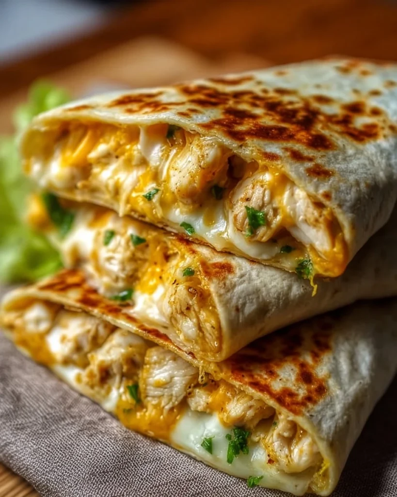 Cheesy Garlic Chicken Wrap with fresh ingredients and melted cheese