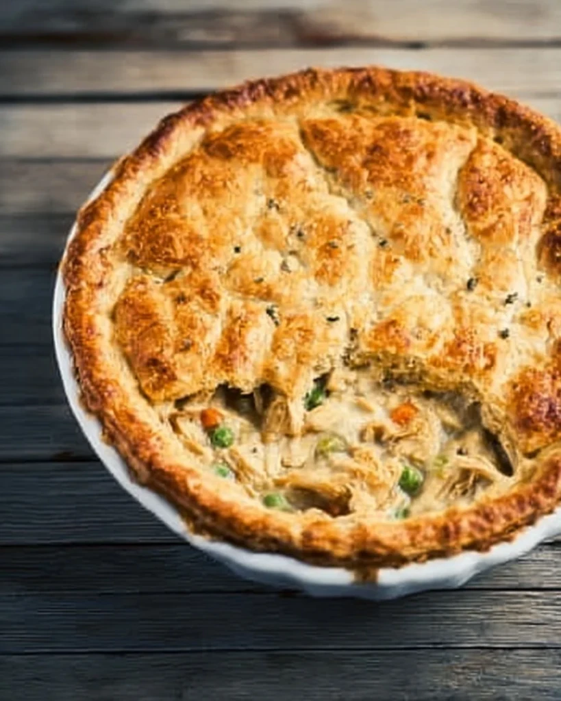 Homemade Chicken Pot Pie with golden crust and vegetables