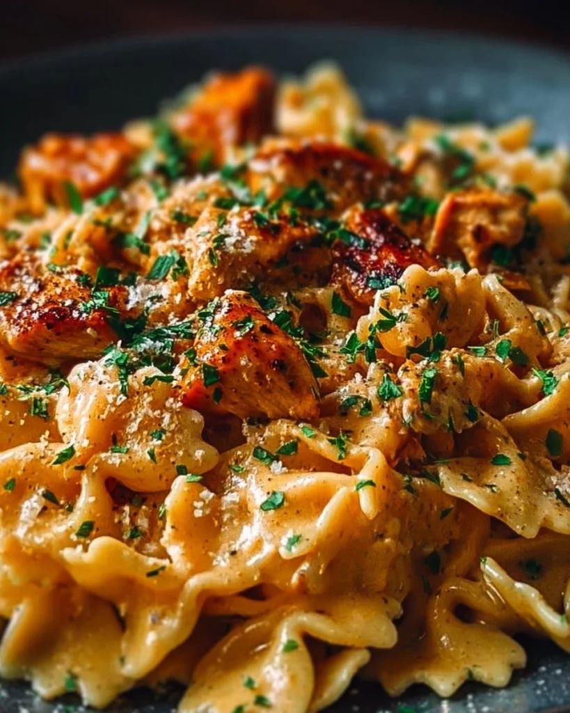 Delicious Cowboy Butter Chicken Pasta served in a bowl, showcasing creamy sauce and garnishes