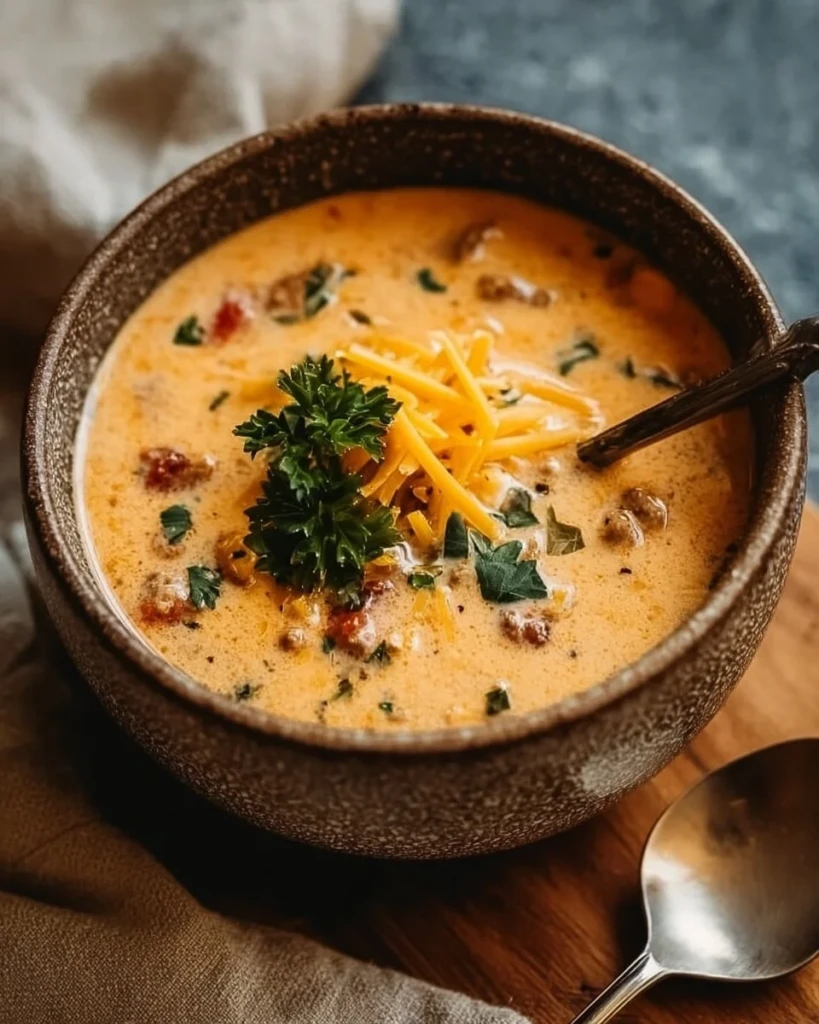 Bowl of creamy Cowboy Soup garnished with herbs, perfect for weeknight dinners.