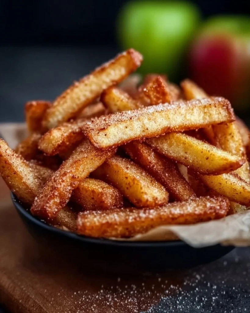 Crispy Air Fryer Apple Fries served in a bowl with cinnamon dip