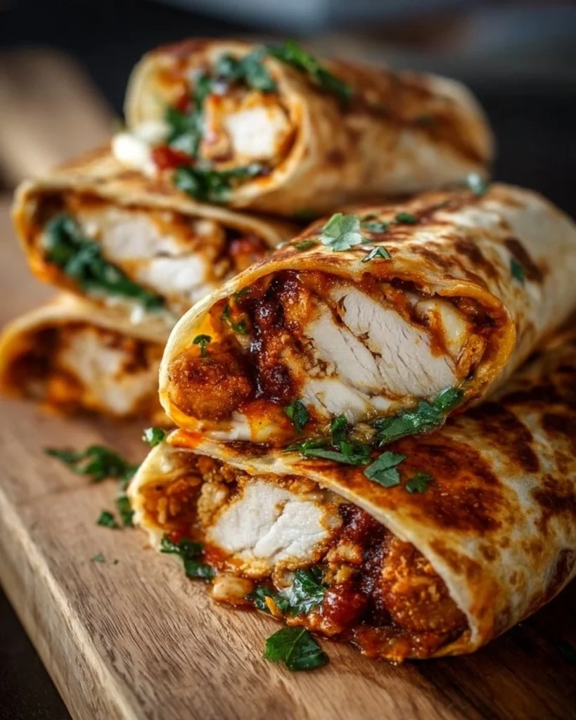 Crispy air fryer chicken wraps with mozzarella cheese on a plate