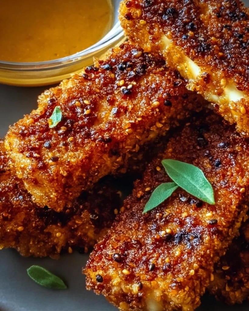 Crispy baked honey mustard tofu tenders served on a plate