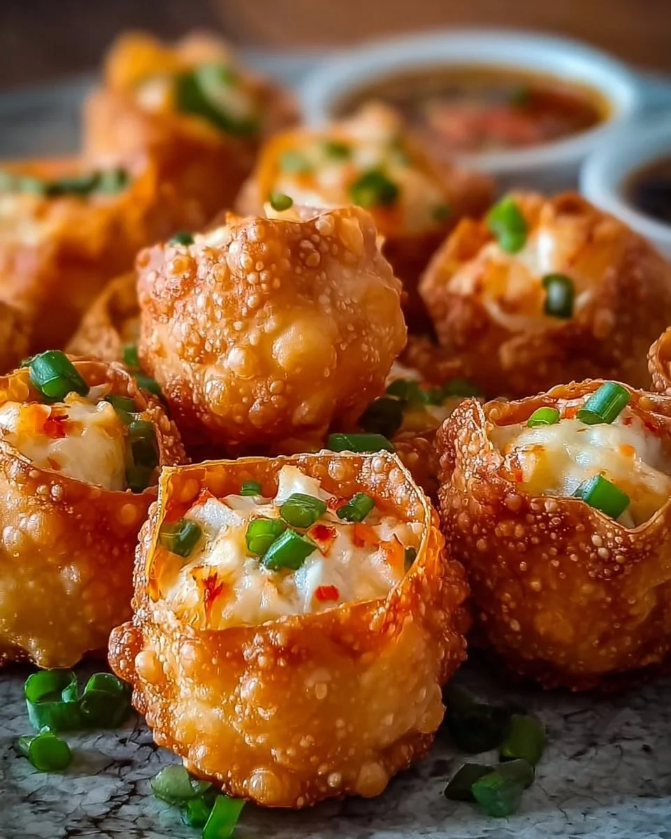 Crispy crab rangoon bombs served on a platter, ideal for parties and gatherings.