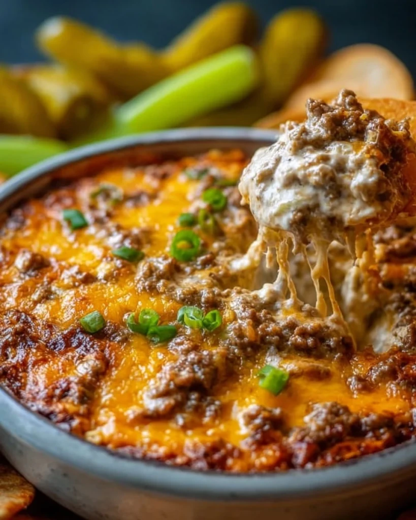 Delicious Crockpot Big Mac Dip served in a bowl with tortilla chips