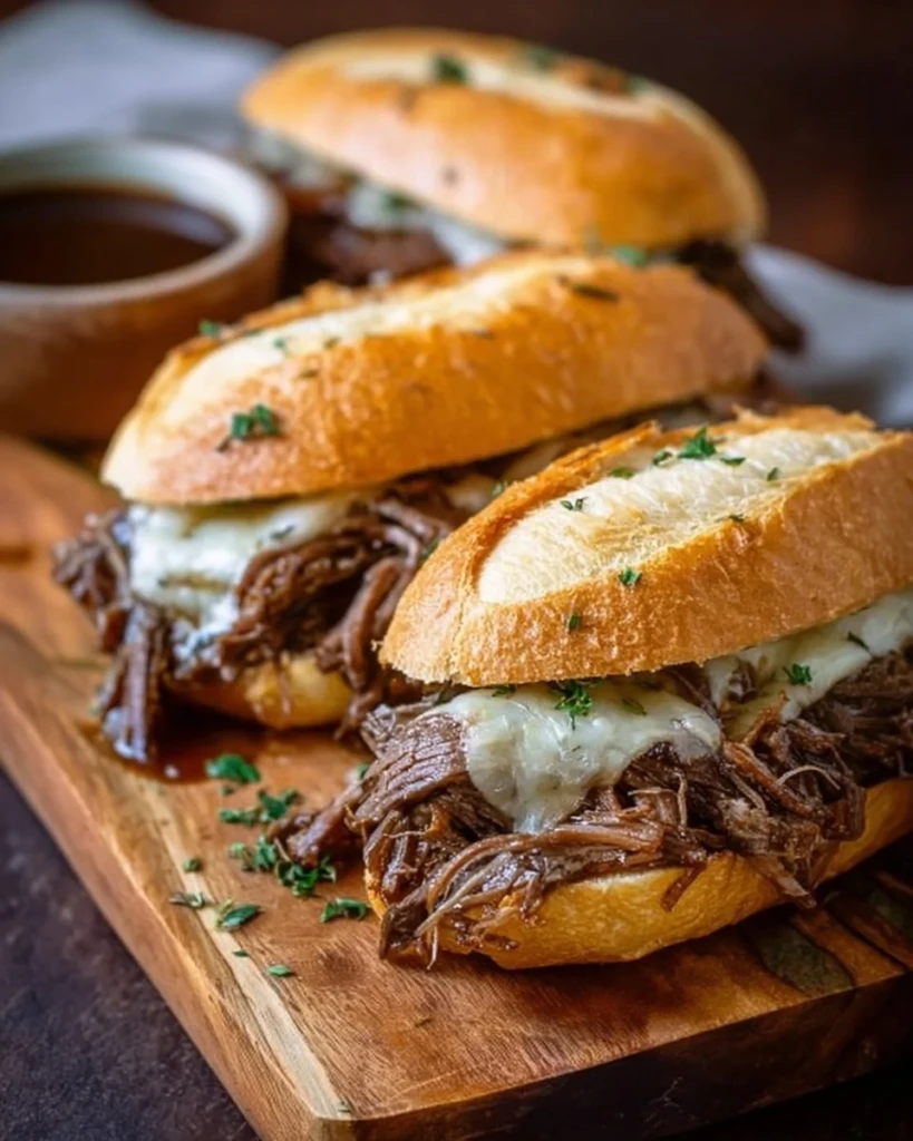 Delicious Crockpot French Dip Sandwich with juicy beef and savory broth