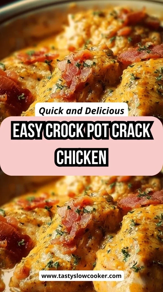 Creamy Easy Crock Pot Crack Chicken in a slow cooker with toppings