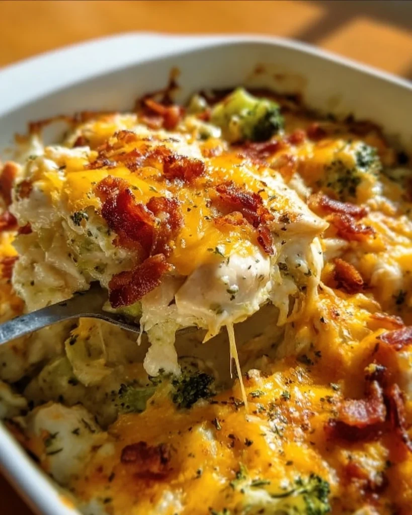 Delicious low carb chicken casserole topped with cheese and vegetables