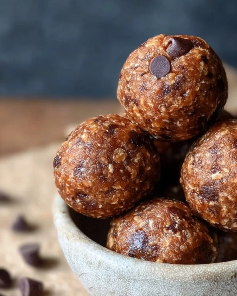 No-bake chocolate peanut butter protein balls on a white plate