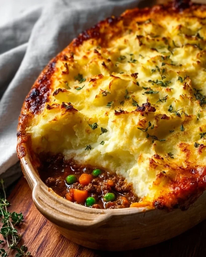 Delicious and easy Shepherd's Pie served in a rustic dish