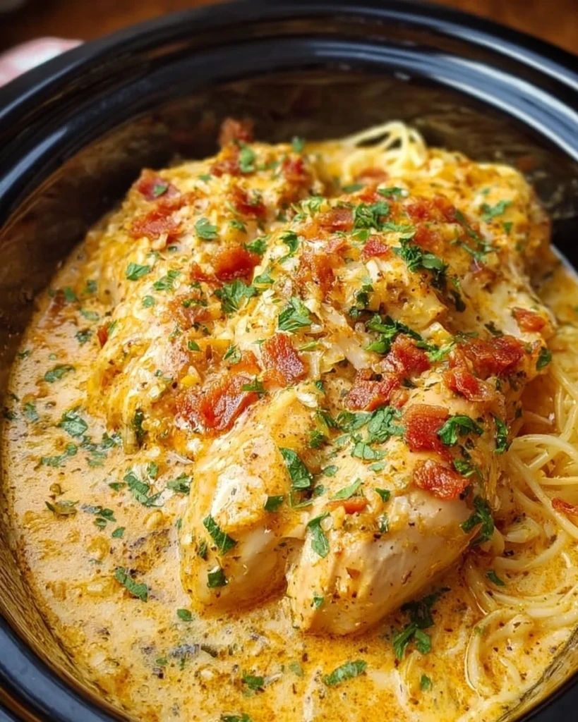 Delicious Easy Slow Cooker Crack Chicken served on a plate