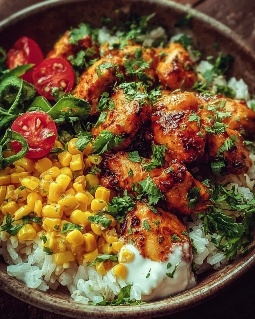 Delicious Easy Street Corn Chicken Bowl served in a colorful dish