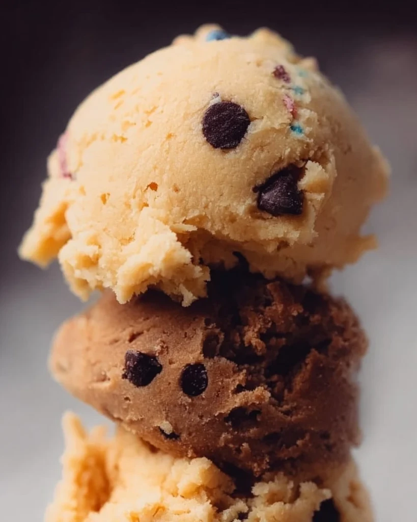 Bowl of homemade edible chocolate chip cookie dough with chocolate chips