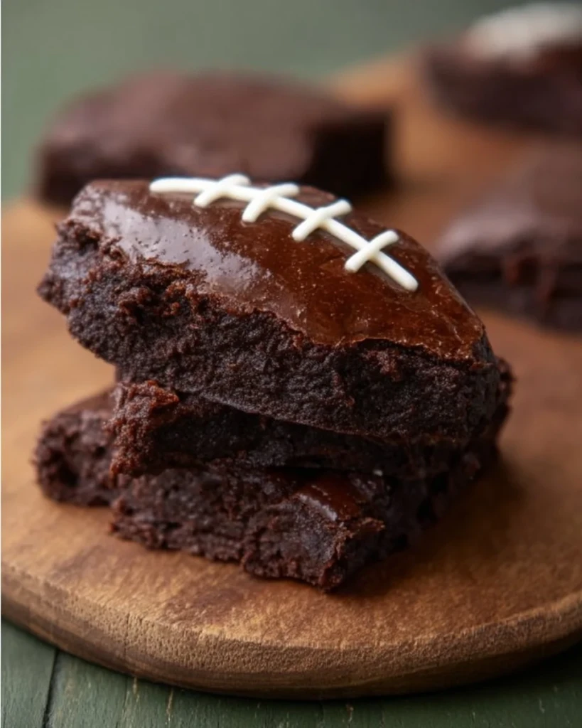 Fudgy football brownies decorated for game day festivities