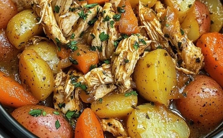 Delicious garlic butter chicken slow cooked in a crockpot for ultimate tenderness