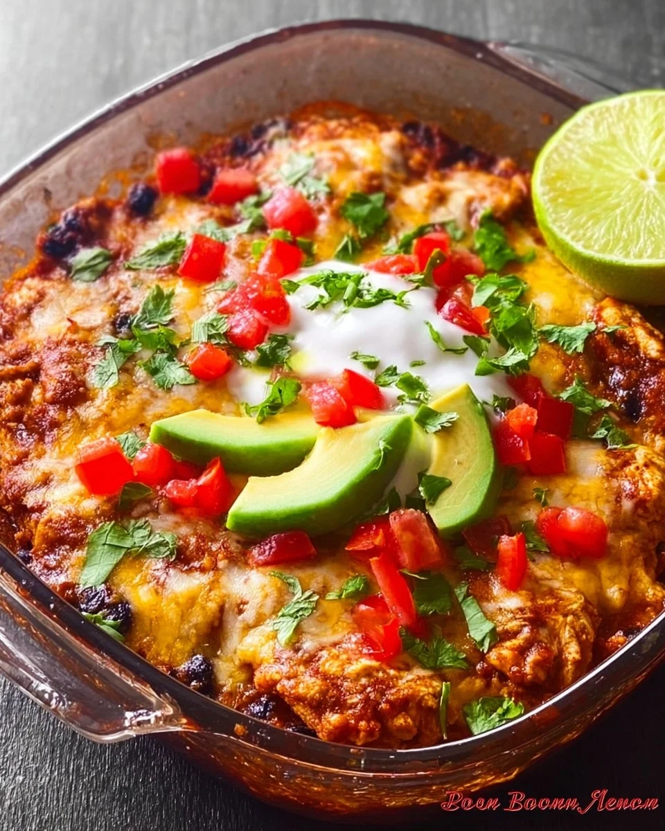 High-protein chicken enchilada bowl with cottage cheese and toppings