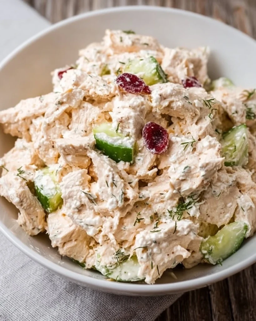 High protein chicken salad with cottage cheese in a bowl