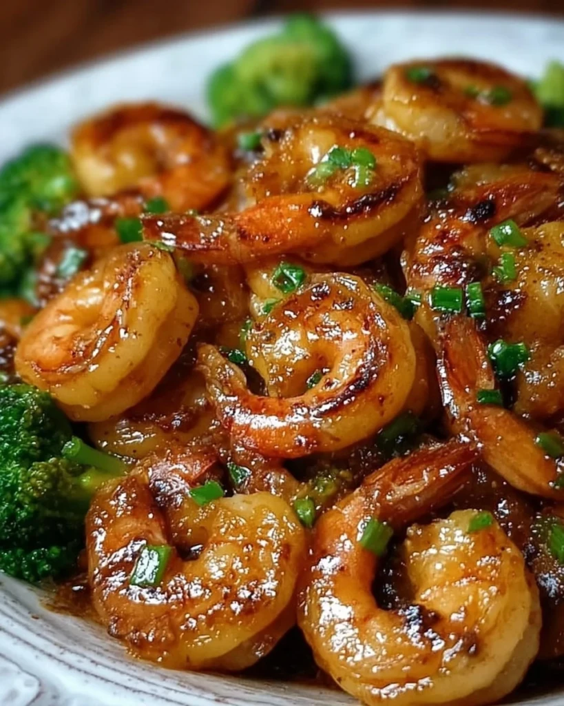High-protein honey garlic shrimp dish with vibrant garnishes