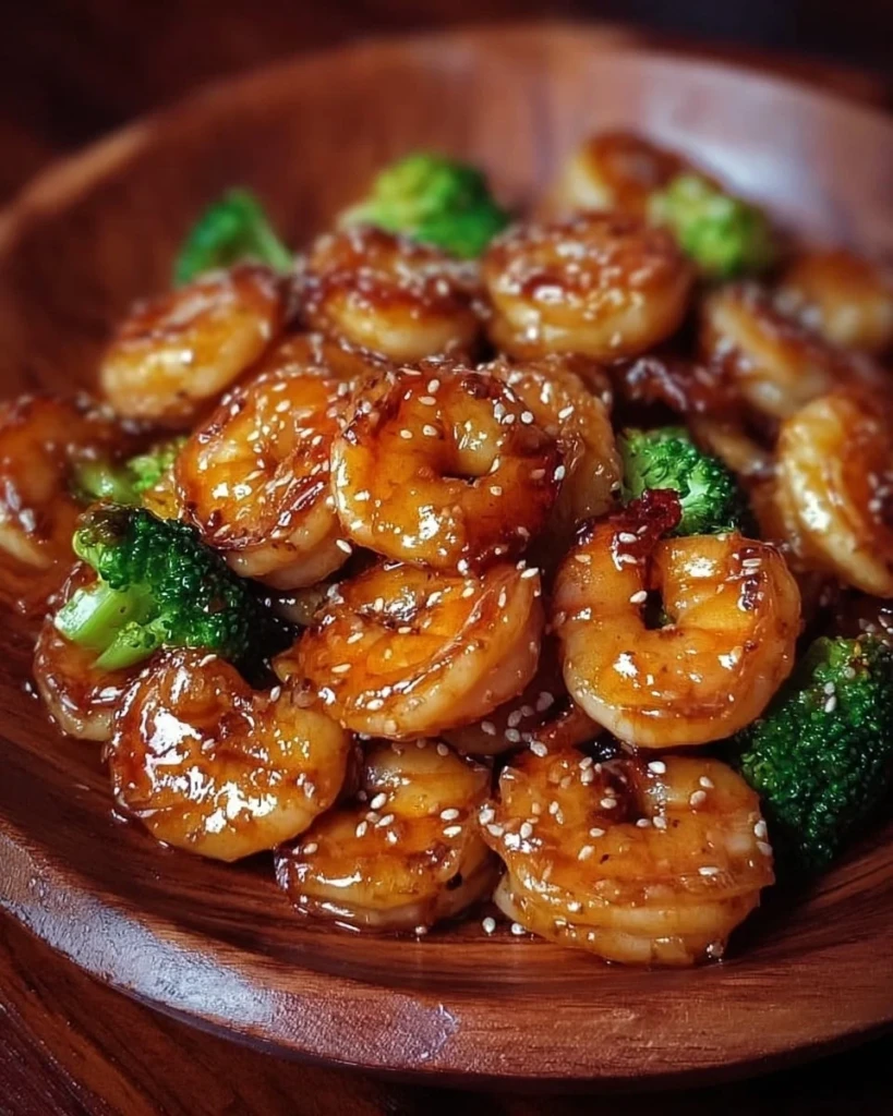 Plate of high-protein honey garlic shrimp with vegetables