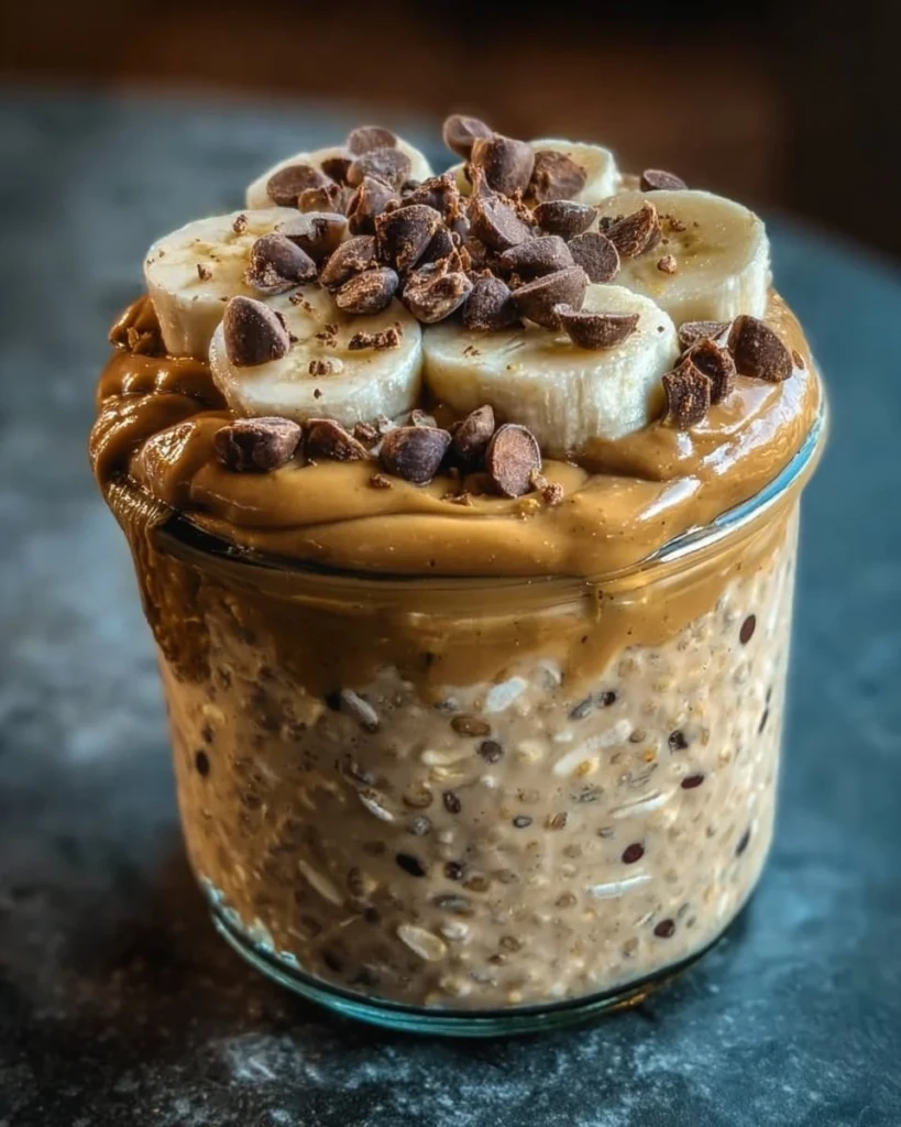 High-protein peanut butter overnight oats prepared in a jar