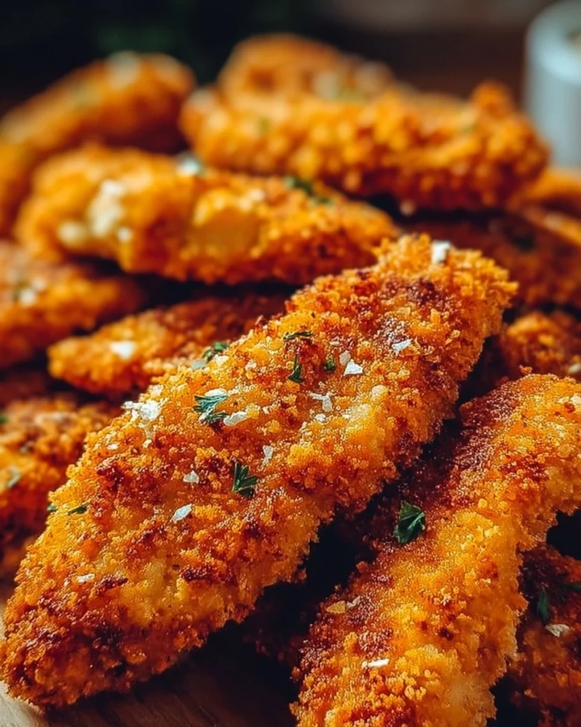 Crispy homemade baked chicken tenders on a plate with dipping sauce