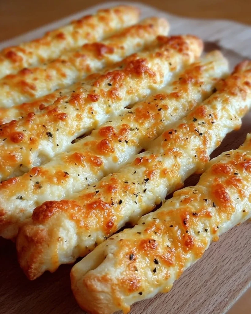Homemade cheesy breadsticks with melted cheese and garlic butter