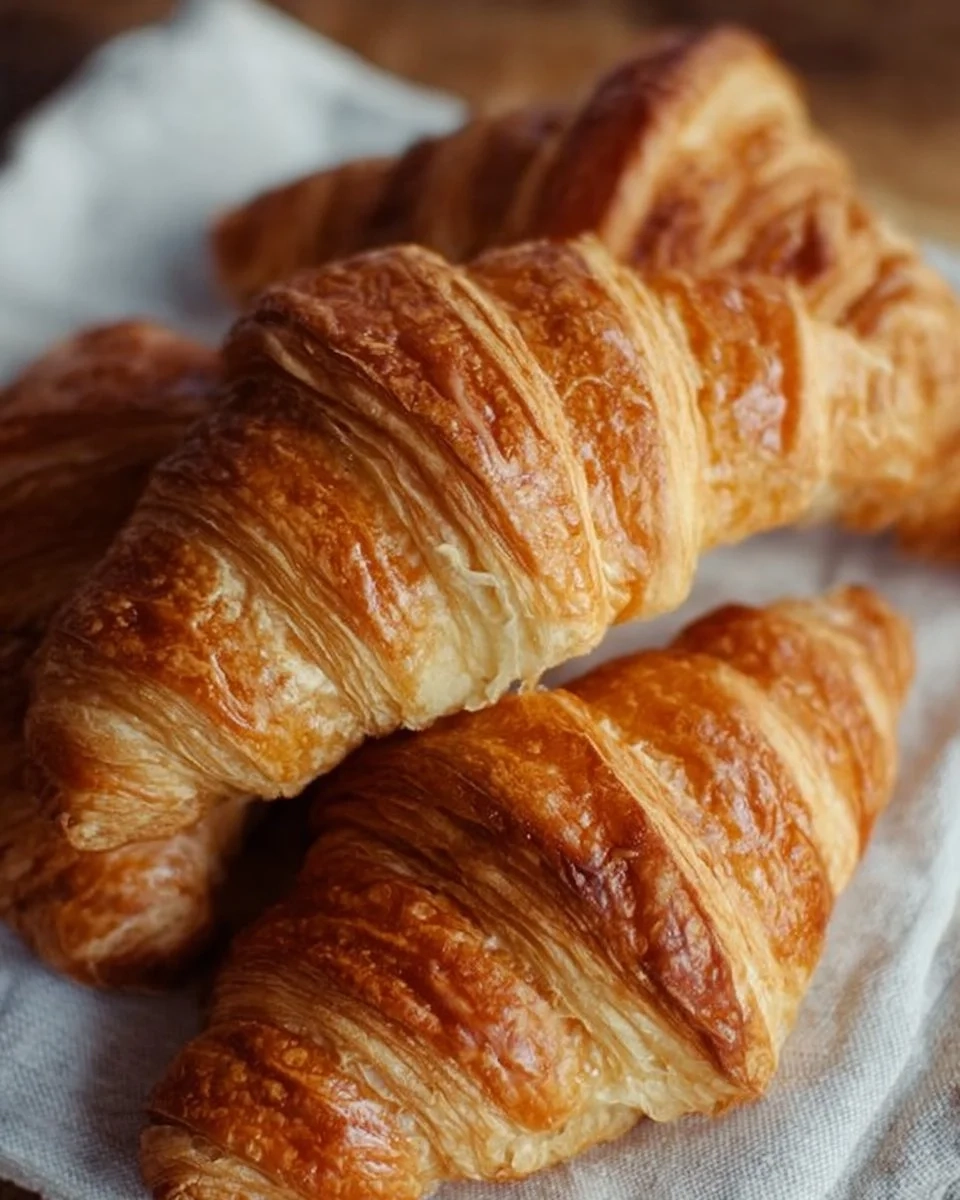 Freshly baked homemade classic croissants ready to serve