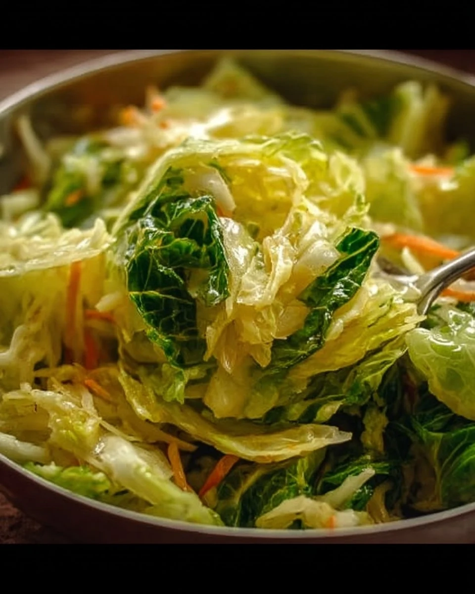 Plate of Jamaican Cabbage with spices and vegetables, showcasing vibrant colors.