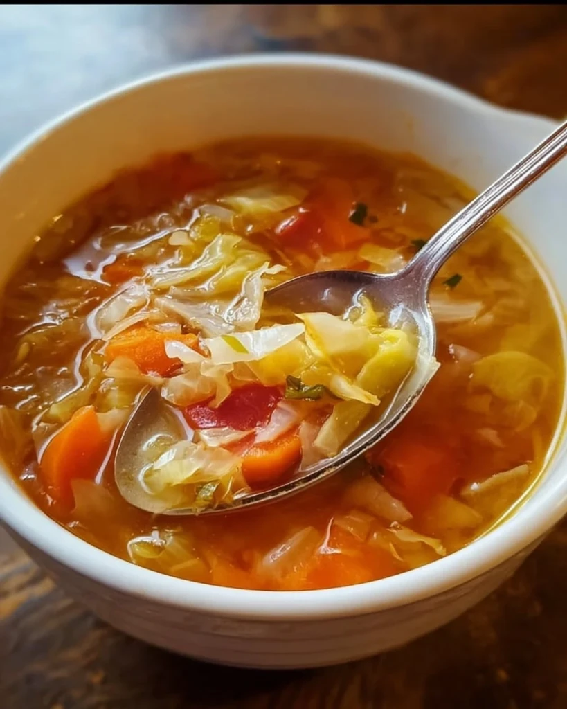 Bowl of low-calorie cabbage soup ideal for fat burning and healthy eating