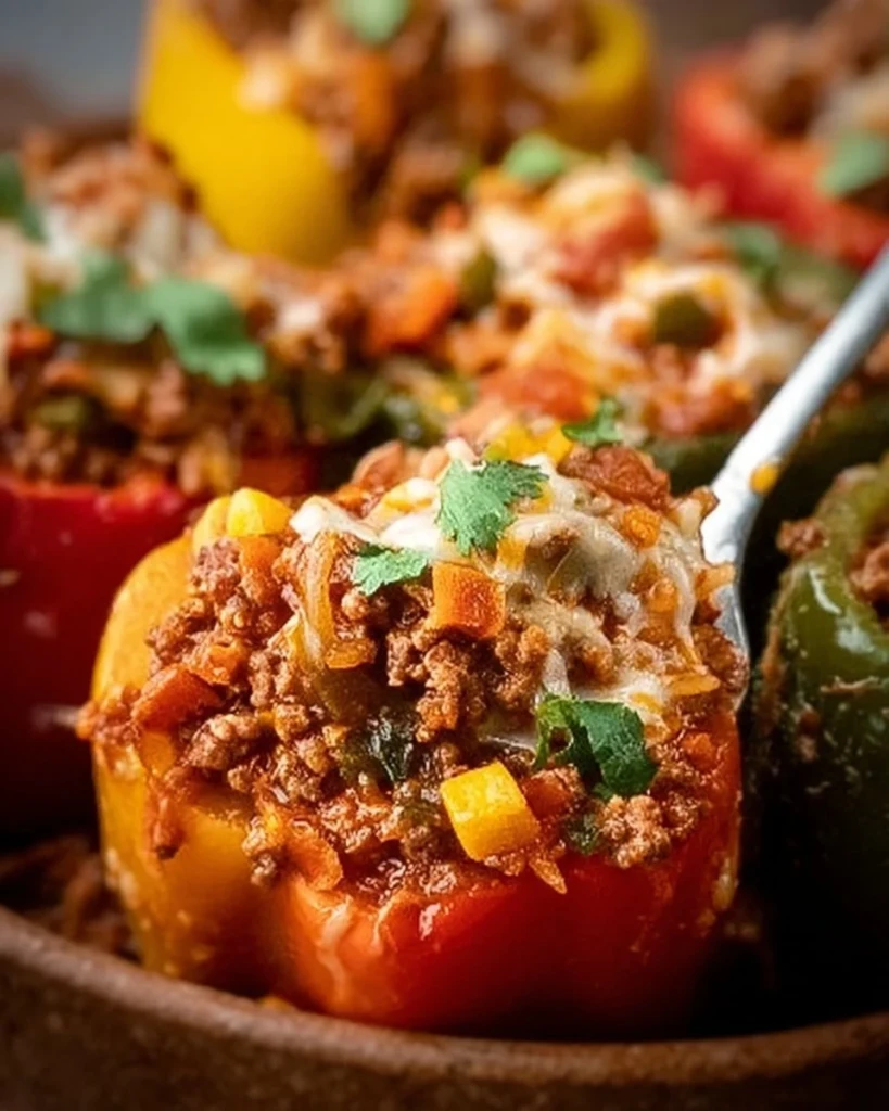 Delicious unstuffed pepper bowls prepared for meal prep with colorful ingredients.