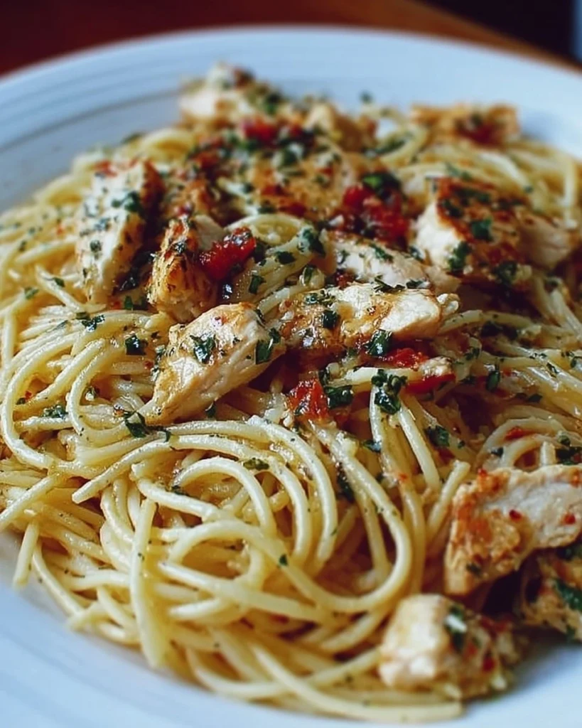 Creamy Monterey Chicken Spaghetti served in a bowl with fresh herbs
