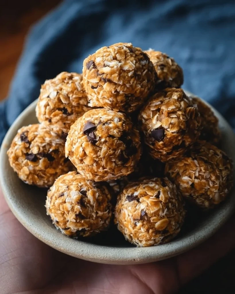 No-bake peanut butter energy bites assembled on a plate