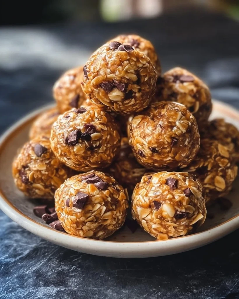 No-bake peanut butter energy bites with oats and chocolate chips
