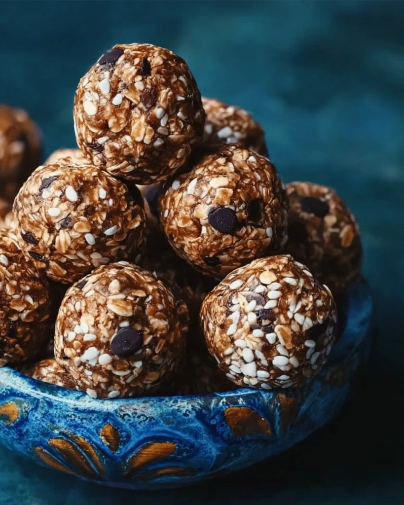 Delicious no-bake protein balls stacked on a plate for a healthy snack