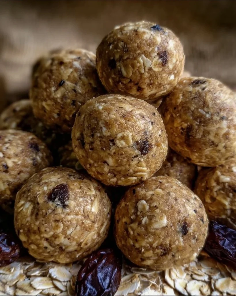 Homemade Oatmeal Energy Bites with nuts and dried fruits.