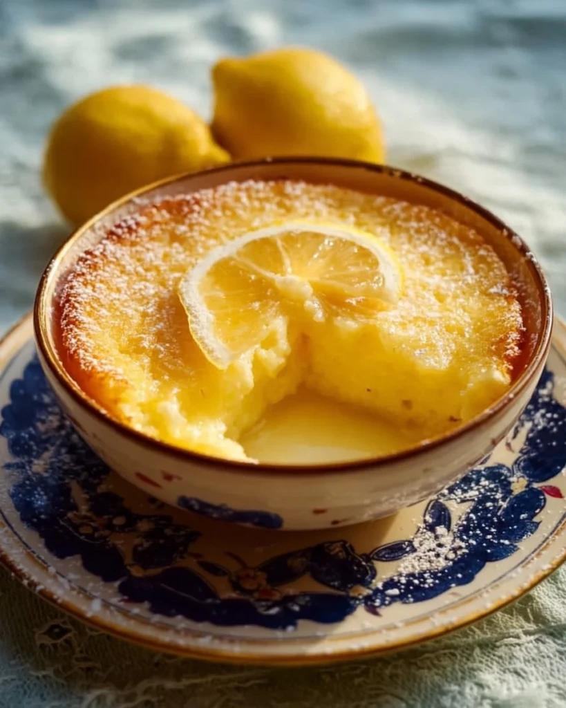 One-Bowl Lemon Dessert ready to be served, showcasing a bright lemon flavor.