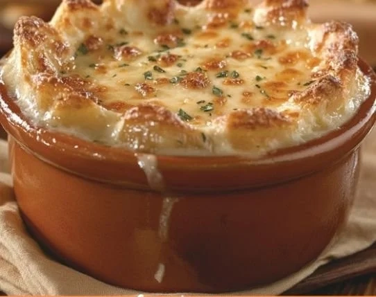 Delicious Outback Steakhouse Walkabout Onion Soup served in a bowl.