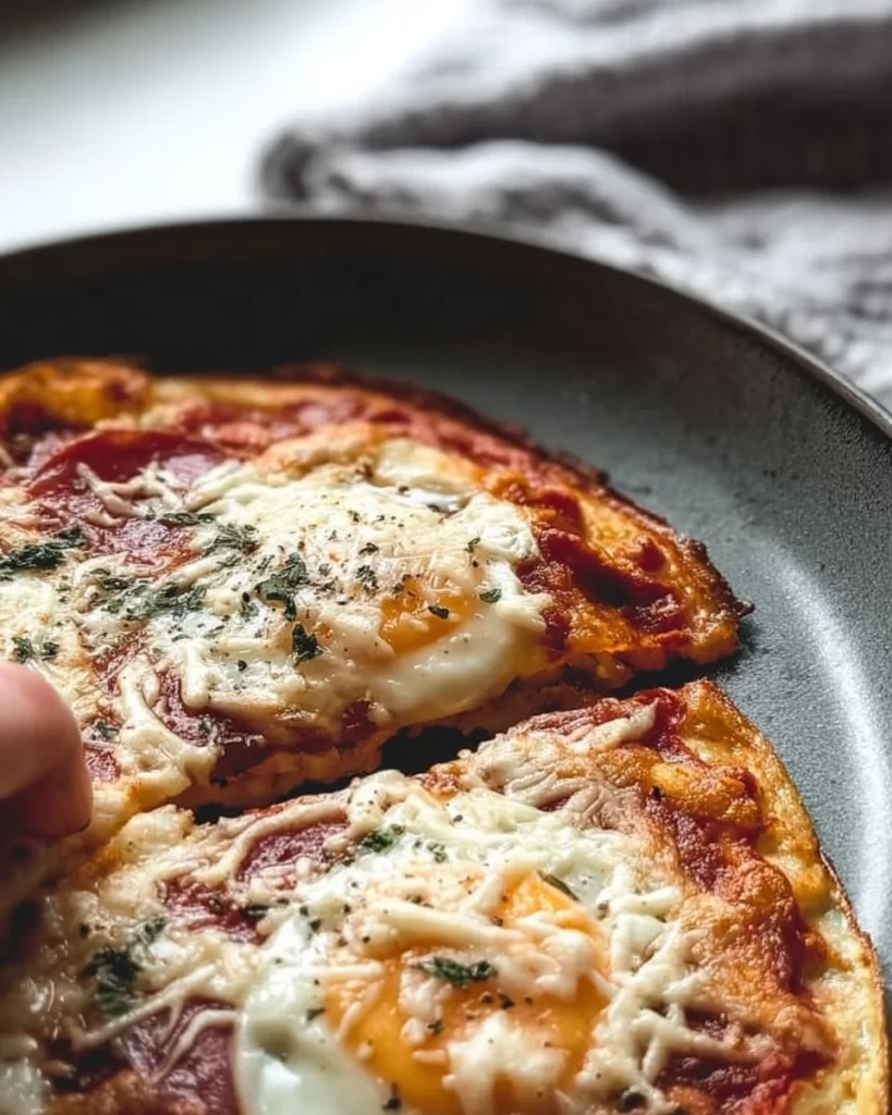Delicious Pizza Eggs served on a plate with toppings.