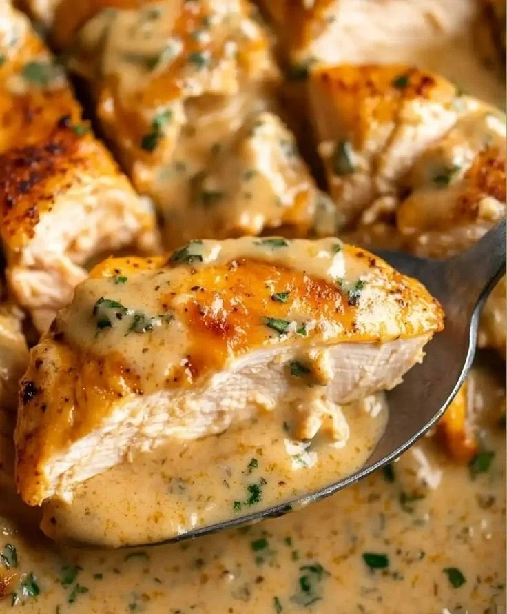 Ranch Chicken cooking in a crock pot with herbs and spices