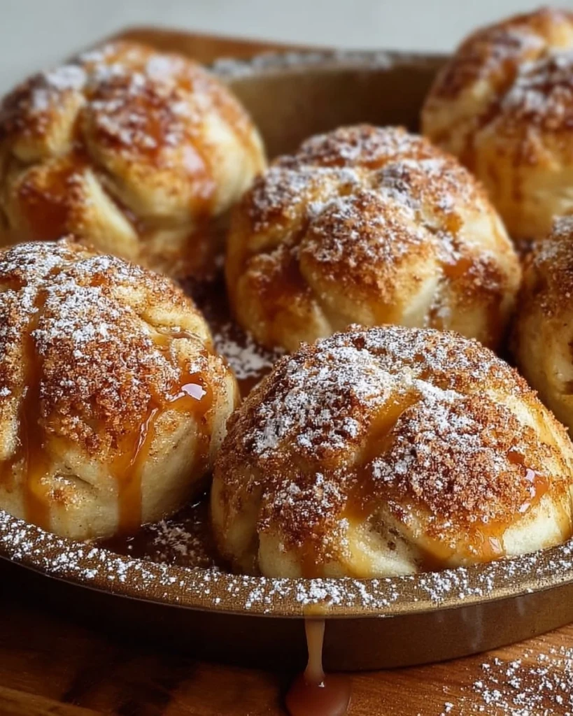 Simple Caramel Apple Pie Bombs with caramel drizzle and apple filling