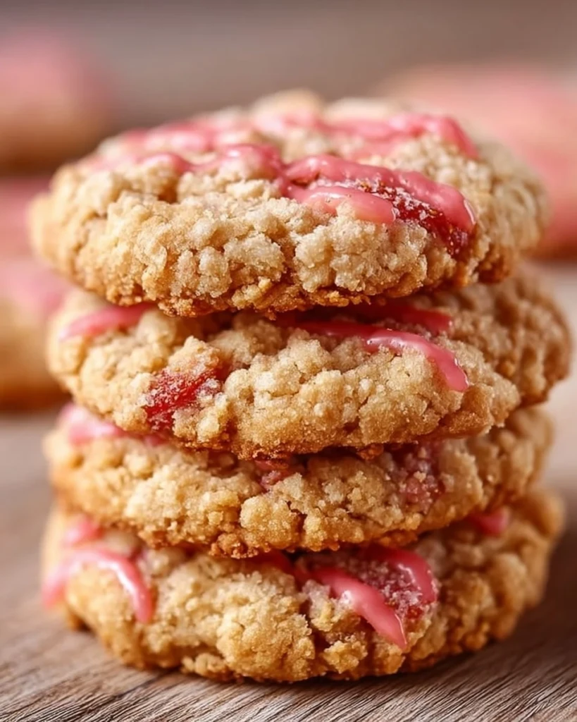 Freshly baked Strawberry Crunch Cookies on a cooling rack