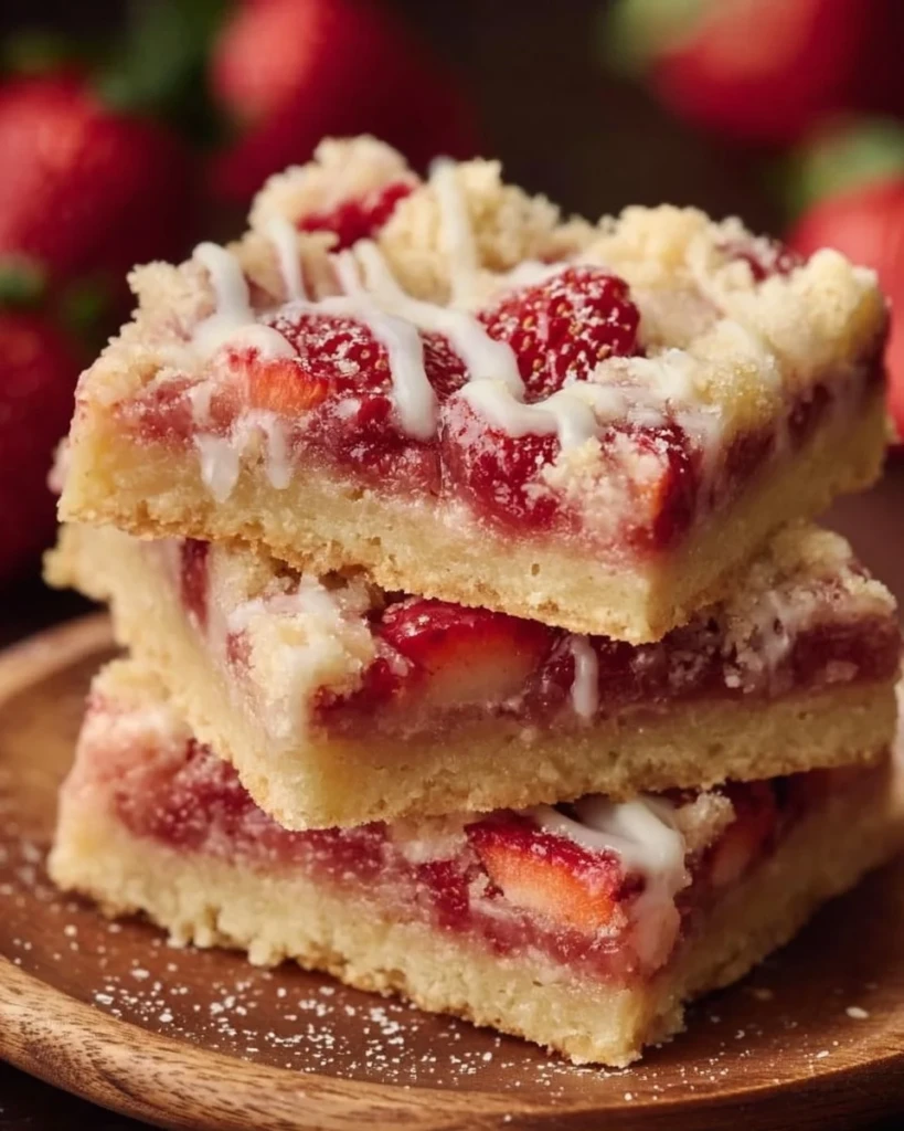 Delicious strawberry shortcake bars ready to be served on a plate