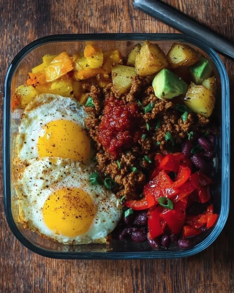 Delicious Tex-Mex protein breakfast bowls topped with fresh ingredients.