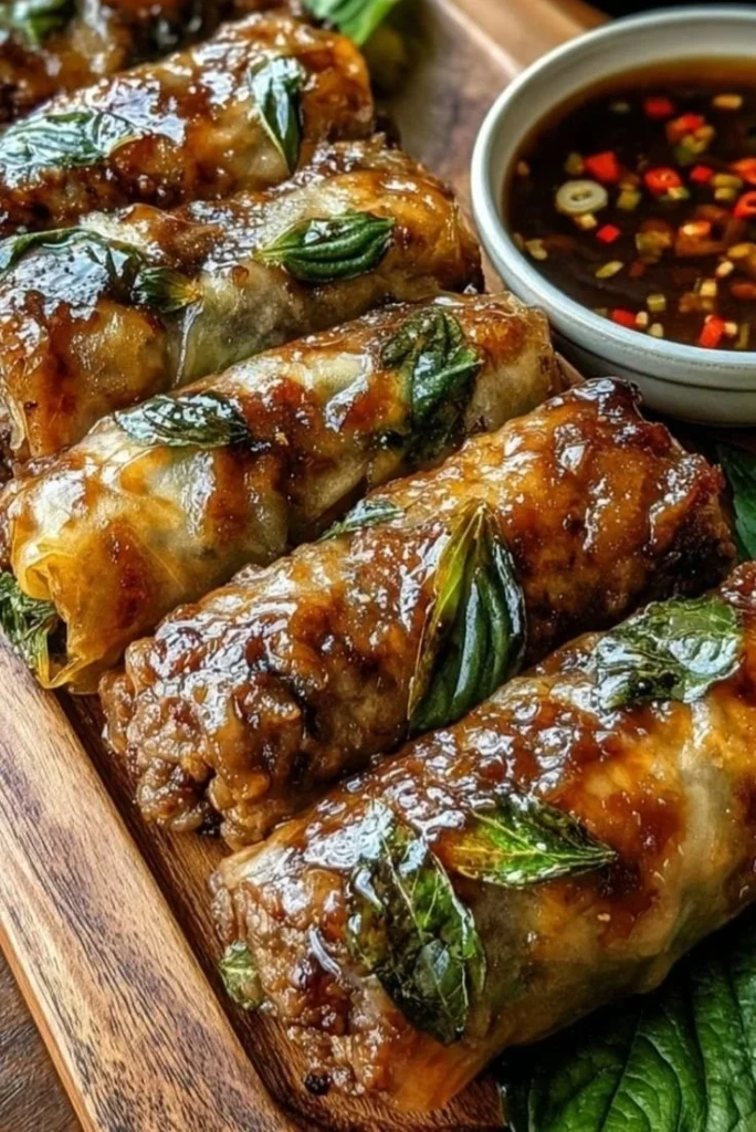 Delicious Thai Basil Beef Rolls with fresh herbs and flavors