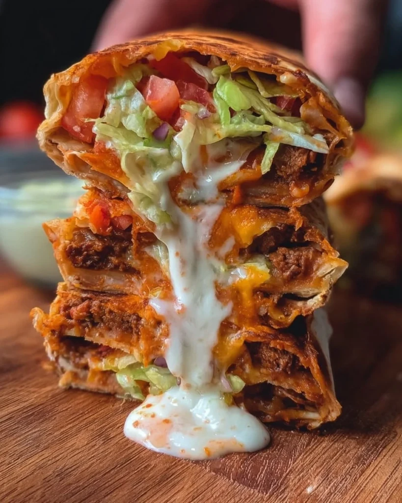 Delicious Vegan Crunchwrap Supreme filled with fresh vegetables and plant-based toppings.