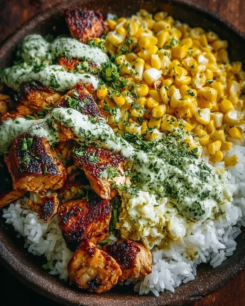 30-Minute Street Corn Chicken Rice Bowl served in a colorful dish
