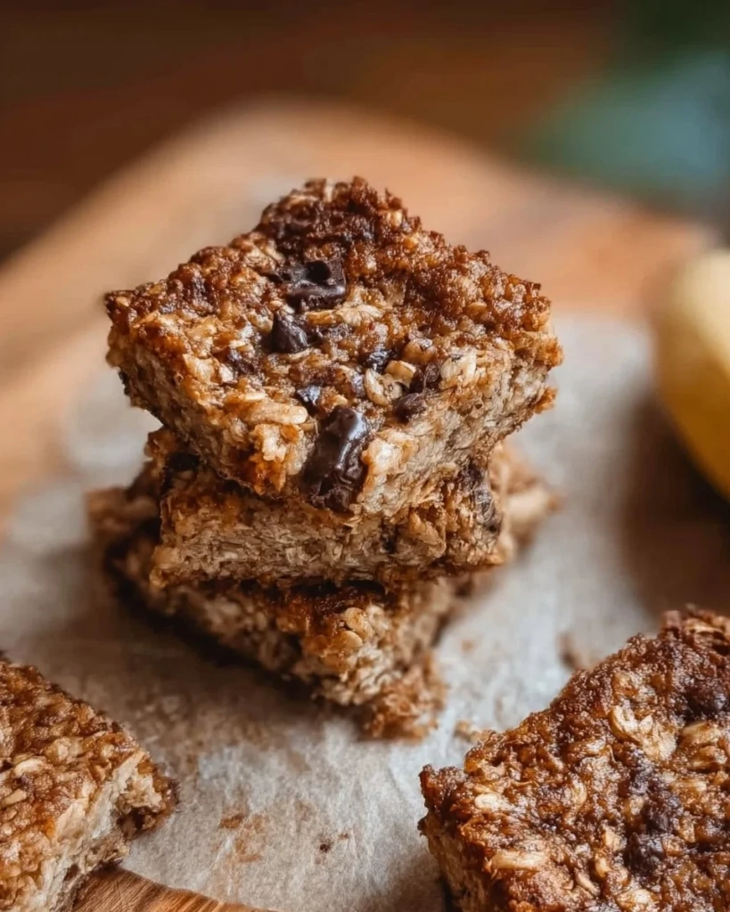 Homemade banana oatmeal bars with nuts and chocolate chips