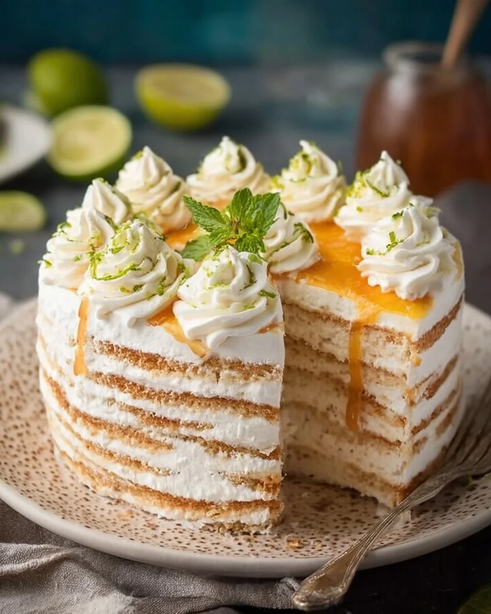 Delicious Carlota of Lime Mexican Icebox Cake with lime and cream